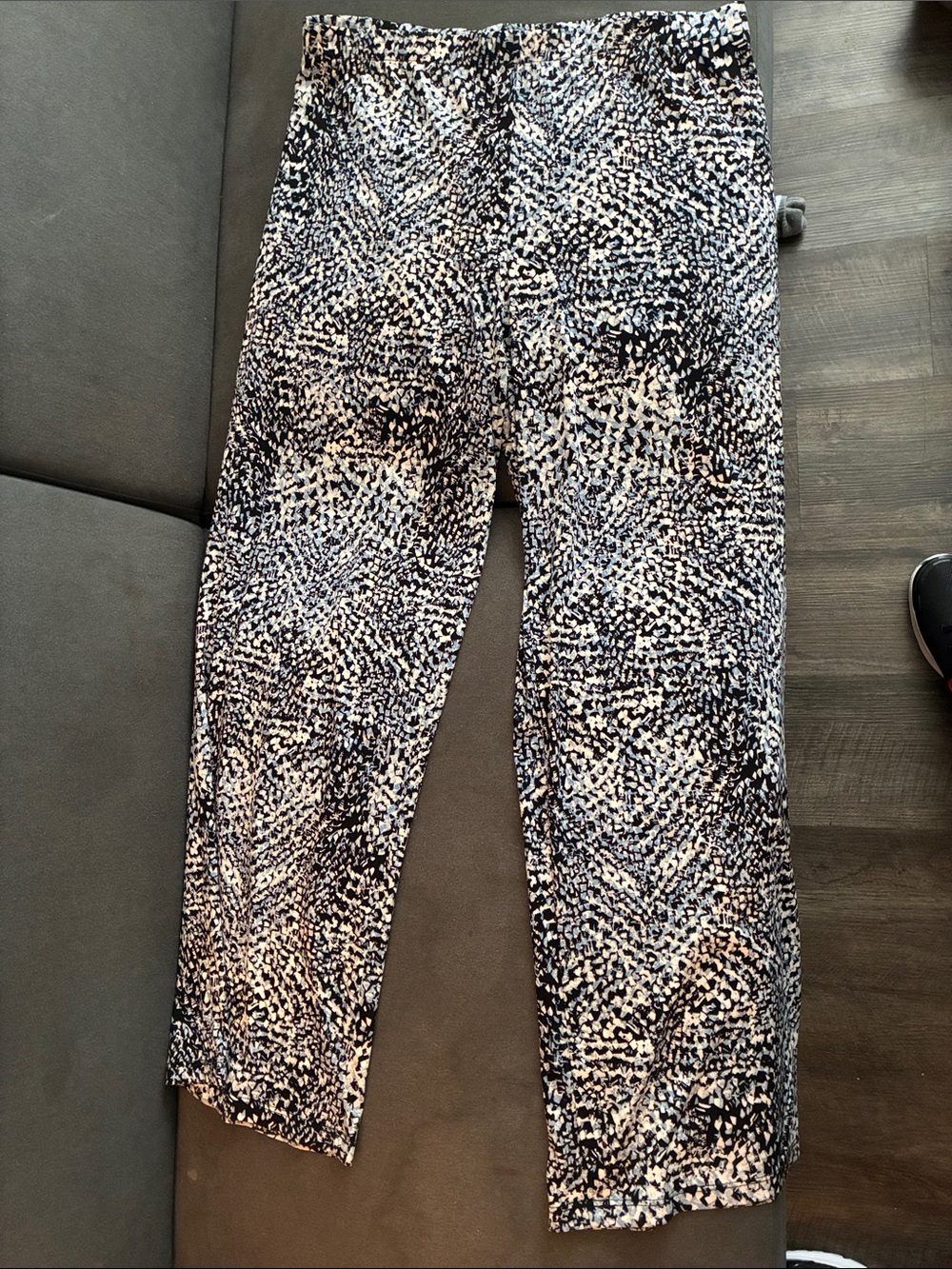 AB Studio Black, White & Light Blue Abstract Print Pants